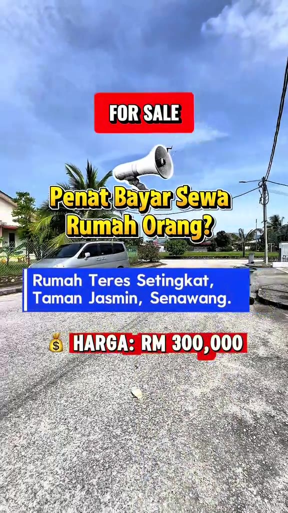 Rumah 1 Tingkat 3 bilik tidur. di Taman Jasmin Senawang, Negeri Sembilan. Keluasan bina 1,200 sqft. Pegangan Pajakan/Lot Bumiputera. Dijual pada harga RM 300,000.