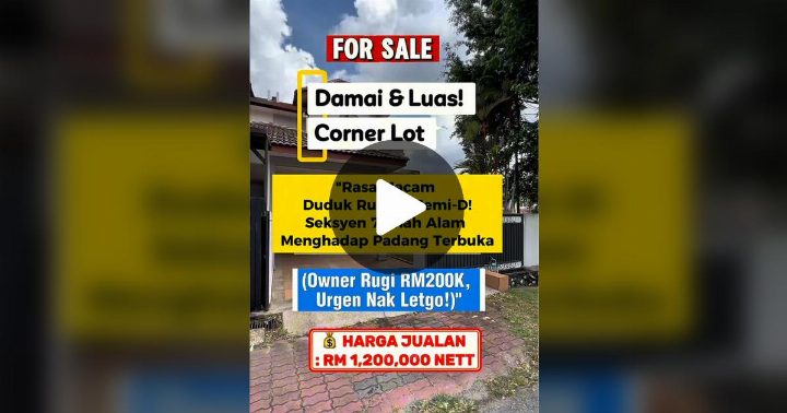 Damai & Luas! Corner Lot Seksyen 7 Shah Alam Menghadap Padang Terbuka